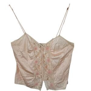 Vintage Lace Cami Women XS Pink Floral Slip Top Silky Fairy Y2K Glam Coquette